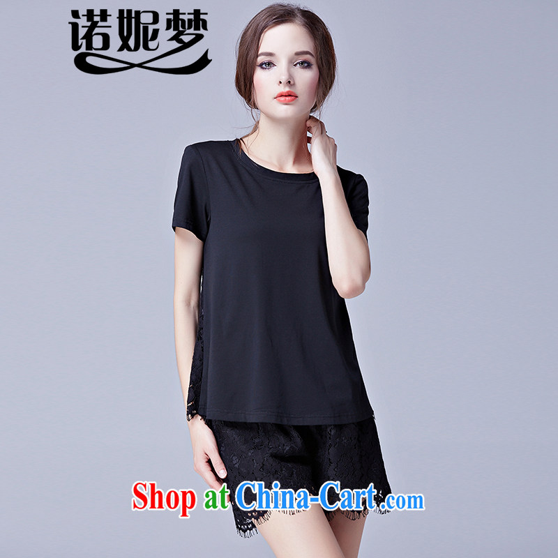 Connie's dream in Europe and America, the female summer is the increased emphasis on MM temperament female Leisure package _short-sleeved lace T-shirt T-shirt + lace shorts_ s 3687 black XXXL