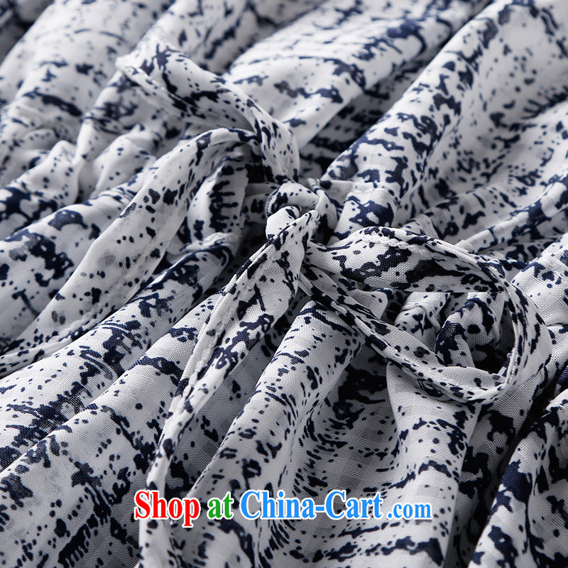 Morning would be 2015 and indeed increase, female summer bat sleeves floral stamp snow woven shirt short-sleeved video thin thick mm loose the waist stamp T shirt T-shirt Blue on white, 4XL, morning, and shopping on the Internet