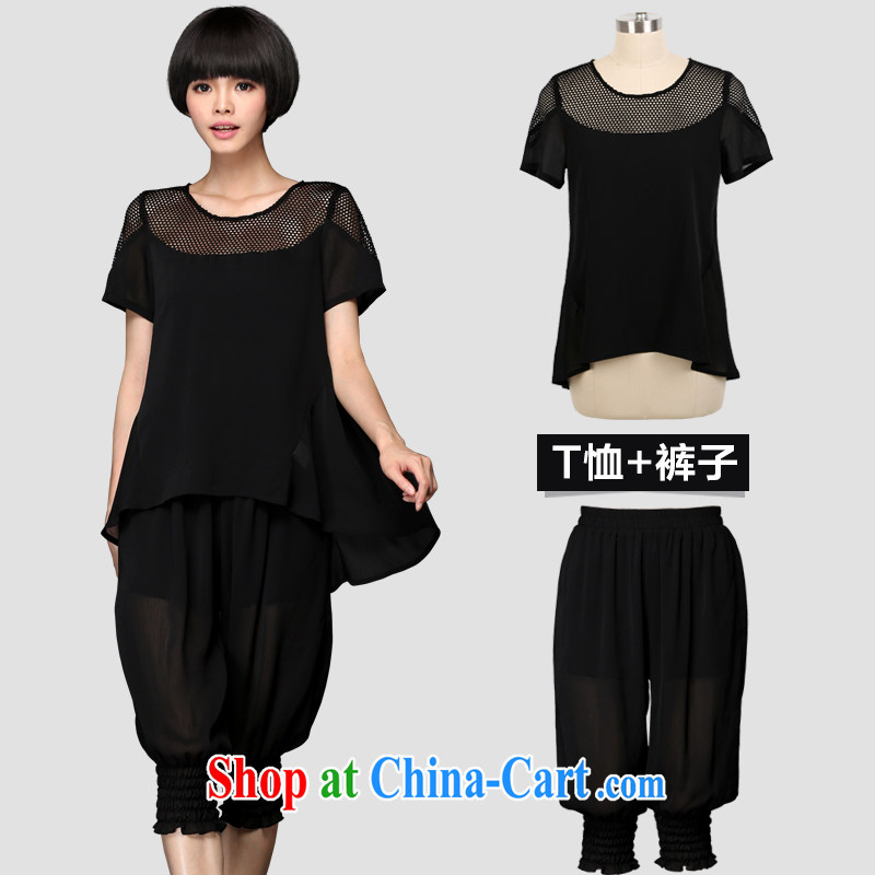 Director of summer 2015 with new, larger women mm thick Korean short-sleeved shirt T Snow woven shirt + 7 pants two-part kit 8117 Black Large Number 3 XL 160 Jack left and right, and Director (Smeilovly), online shopping