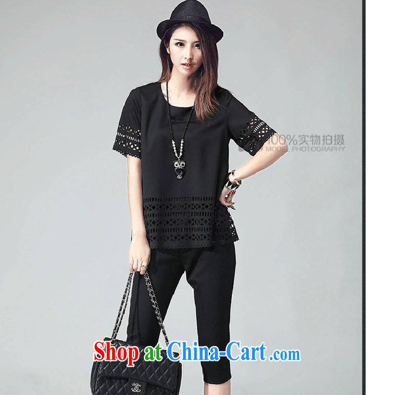 The Isabel, Donald Rumsfeld 2015 summer new Korean style or loose video thin T shirts pants two-piece uniforms Kit black XXXL