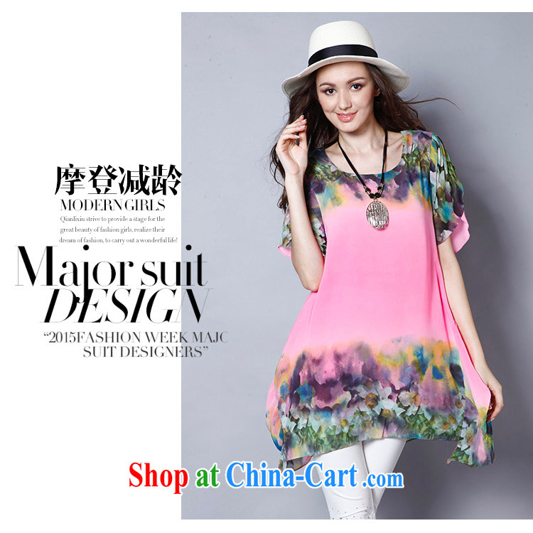 Connie's dream 2015 new Europe and North America, the female summer is the increased emphasis on MM elegant stamp loose short-sleeved snow woven dresses J 1319 pink XXXXL pictures, price, brand platters! Elections are good character, the national distribution, so why buy now enjoy more preferential! Health