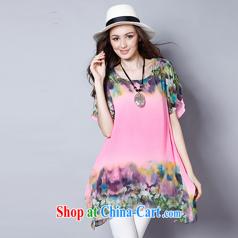 Connie's dream 2015 new Europe and North America, the female summer is the increased emphasis on MM elegant stamp loose short-sleeved snow woven dresses J 1319 pink XXXXL, Connie dreams, shopping on the Internet