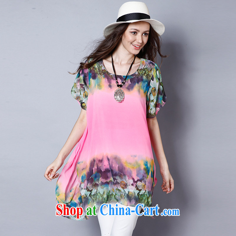 Connie's dream 2015 new Europe and North America, the female summer is the increased emphasis on MM elegant stamp loose short-sleeved snow woven dresses J 1319 pink XXXXL, Connie dreams, shopping on the Internet