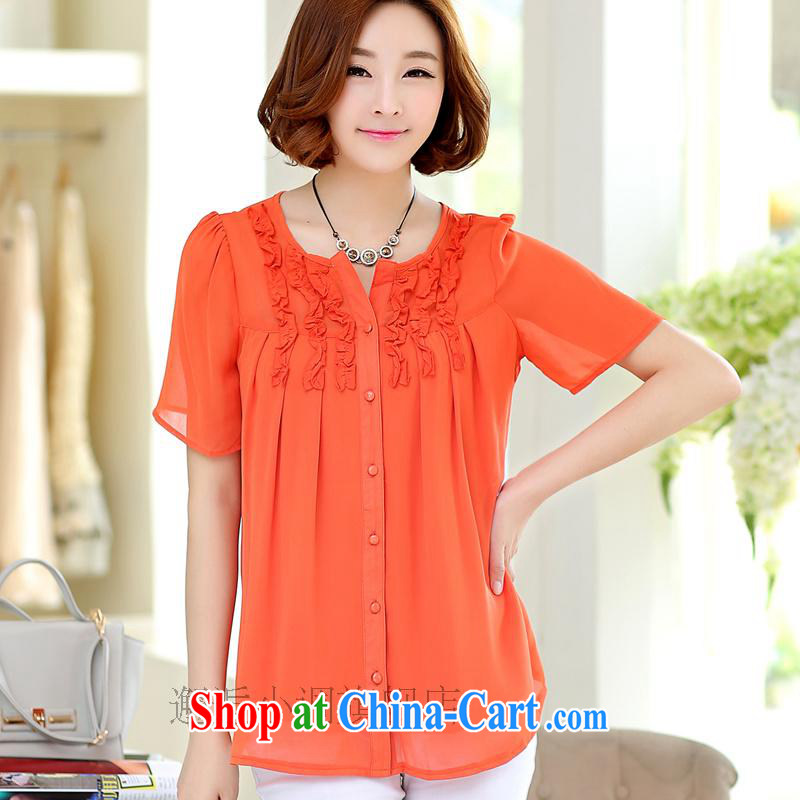 2015 summer new products increase code mm thick Korean fashion ladies casual Solid Color short-sleeved T-shirt thick MM 200 Jack beauty graphics thin ice woven shirts T backing orange XXXXL