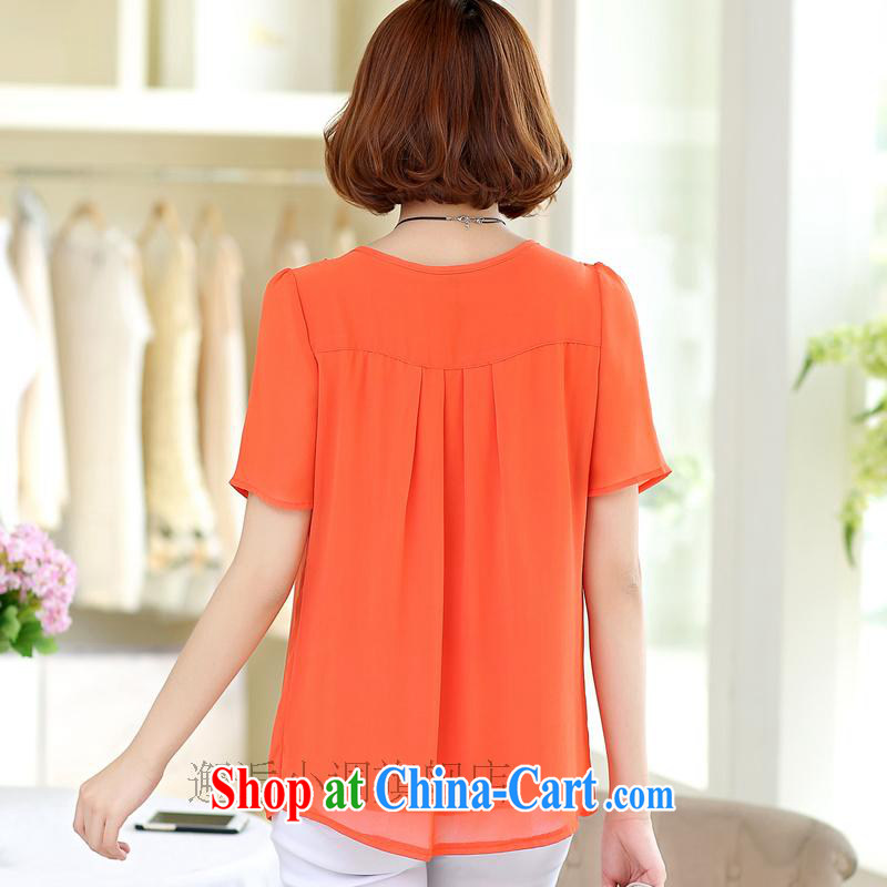 2015 summer New Products XL mm thick Korean fashion ladies casual Solid Color short-sleeved T-shirt thick MM 200 Jack beauty graphics thin ice woven shirts T backing orange XXXXL, BS, shopping on the Internet