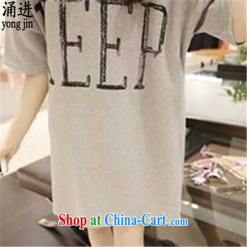 The 2015 summer new, loose the fat increase, female T shirts Dress Casual graphics thin thick MM cuff in 2819 skirt gray XXL, Chung, and, on-line shopping