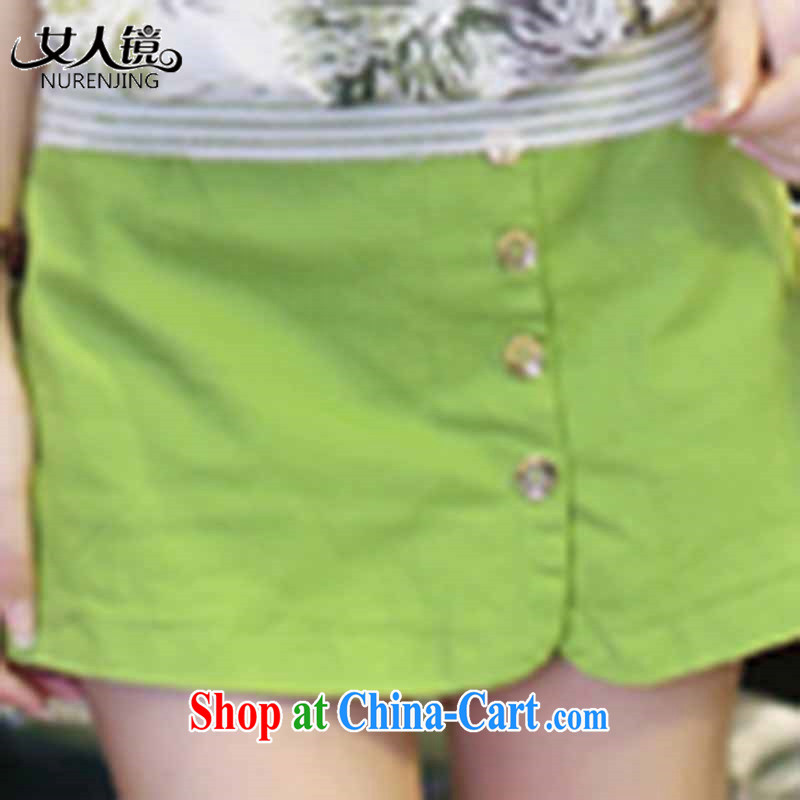 A woman Korean Beauty two-piece short sleeve woven snow stamp women dress set #N 521 green T-shirt green shorts S, Woman mirror (nurenjing), online shopping