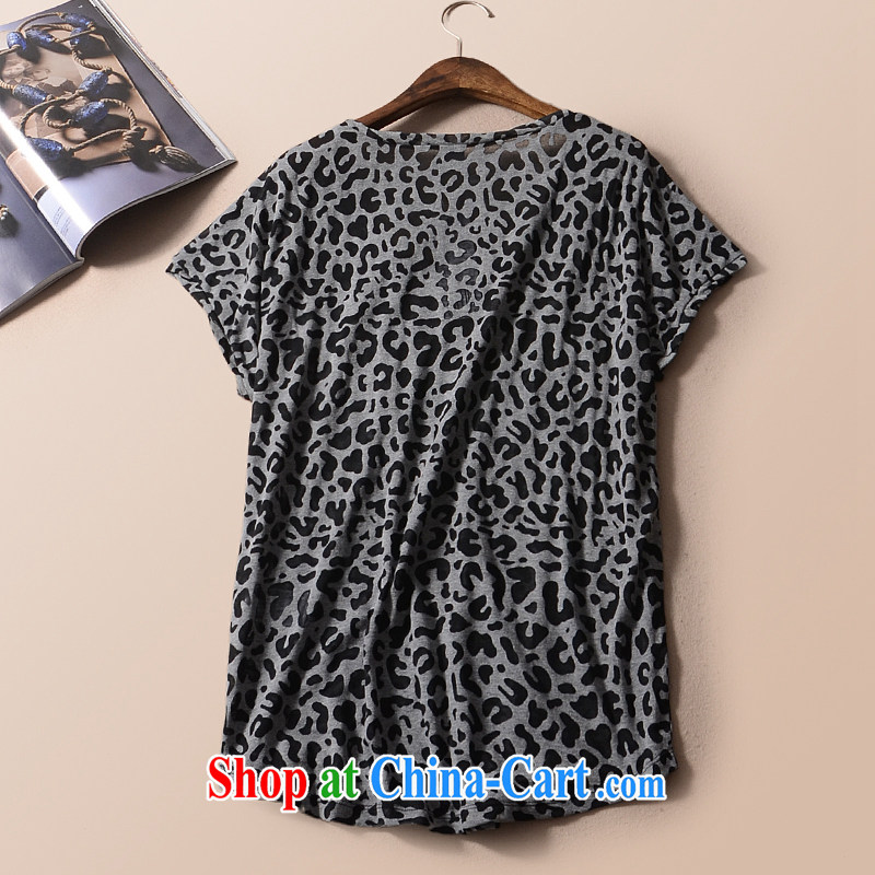 2015 mm thick summer with large foreign trade, women on the single European T shirt leopard print short-sleeve slim, King, bwt dark blue Leopard color XL, talking about the Zhuang (gazizhuang), online shopping