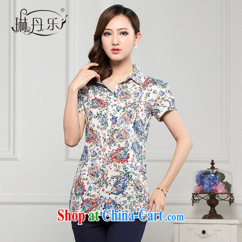 Lin Dan, summer 2015 the new girls T-shirt spring and summer stamp career lady, in long cotton shirt blue flower S