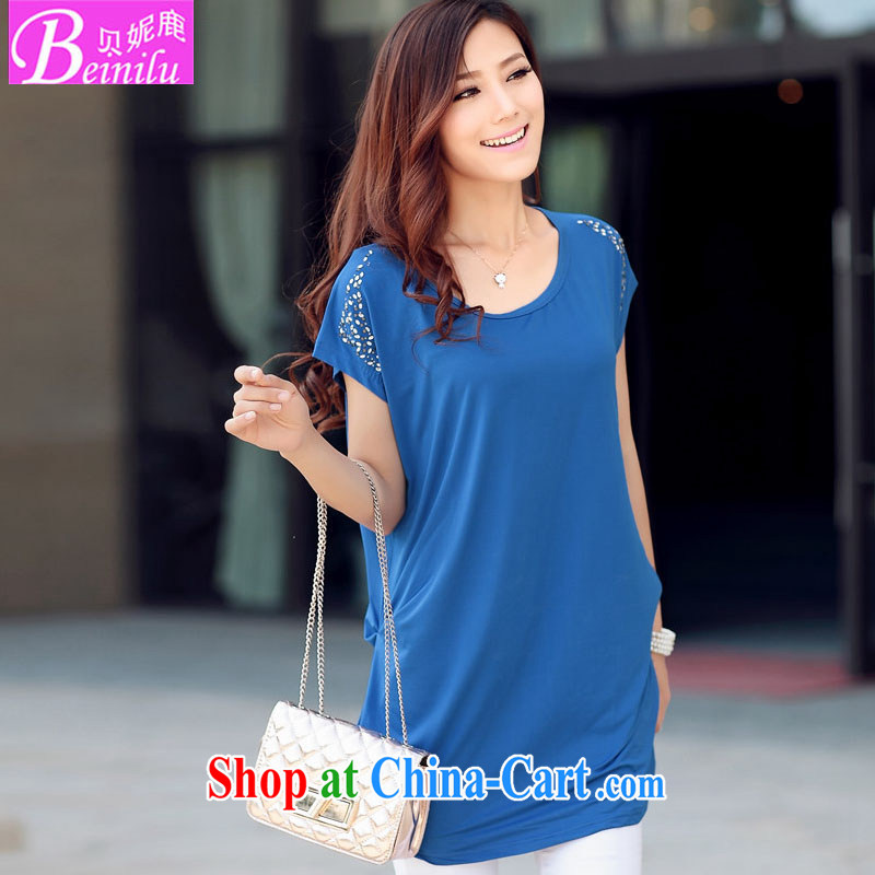 Summer 2015 new emphasis on 2015 mm larger female 200 Jack short-sleeved T-shirt Han version the fat and loose T-shirt sky blue XXXL, Connie deer (Beinilu), online shopping