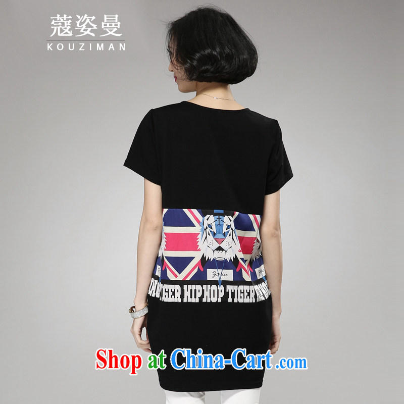 Kou colorful Cayman 2015 new thick mm maximum code for women T-shirts fat, video thin stylish creative collision-color stamp short-sleeved T-shirt black 4XL 4 XL, Kou colorful Cayman (KOUZIMAN), online shopping