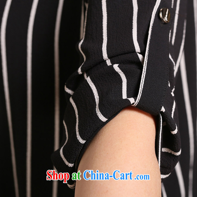 Ousmile 2015 spring and summer new black-and-white striped loose roll collar shirt and stylish in her elderly mother with the Code 039 black streaks 4 XL, Ousmile, shopping on the Internet