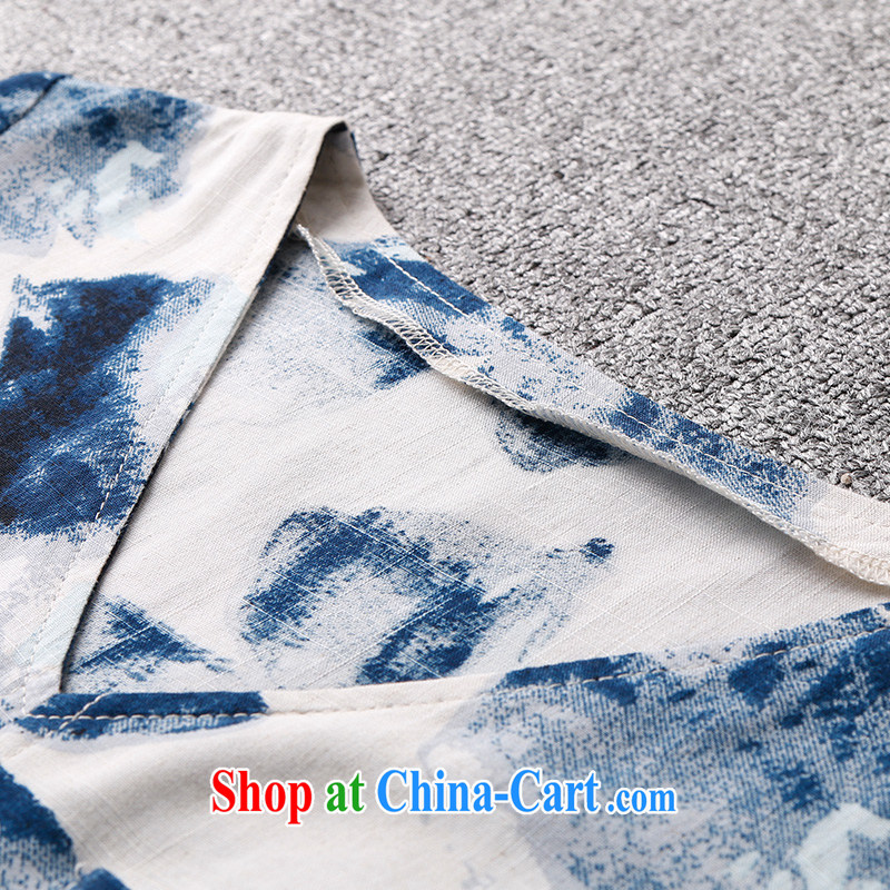 Athena Isabel Allende Europe XL women mm thick summer 200 Jack loose V collar T shirt short-sleeved video thin ink stamp duty cotton the T-shirt 1235 Blue on white 5 XL recommendations 180 - 200 jack, Athena Isabel Allende (yisabell), online shopping