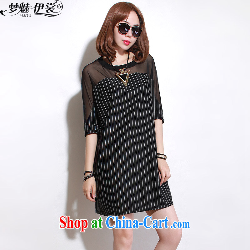 Director of the Advisory Committee summer Korea and indeed XL women mm thick loose video thin stitching Web yarn stripes short-sleeve double-yi skirt black loose all code