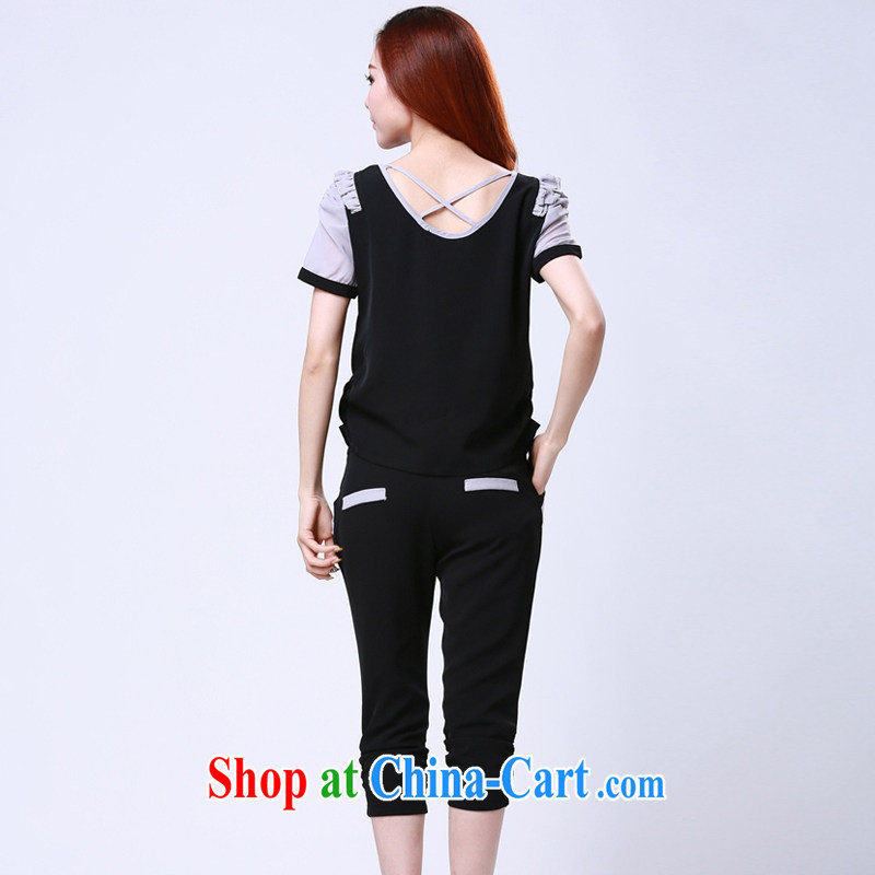 More than up to the 2015 summer new, larger clothes and stylish casual short-sleeve T-shirt 7 pants girls thick mm two-piece black XXXL, than (BEIDANY), shopping on the Internet