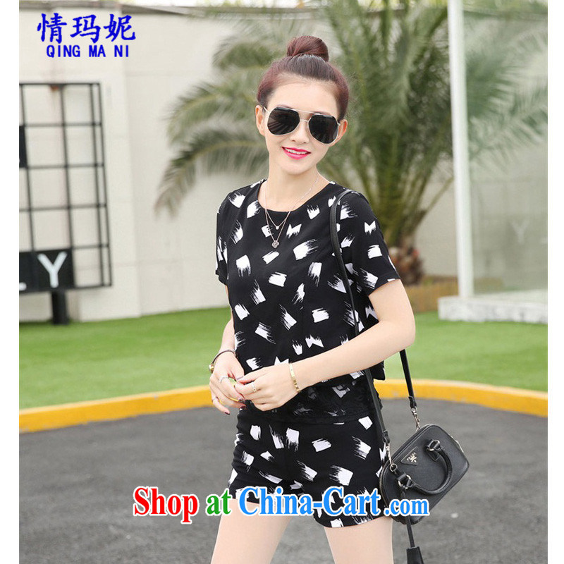 Thick MM leisure shorts Package Women 2015 and stylish stripes large code female snow-woven lace summer two GT 273 black snowflake 3 XL (recommendations 155 - 168 jack) and Princess Anne (QINGMANI), online shopping