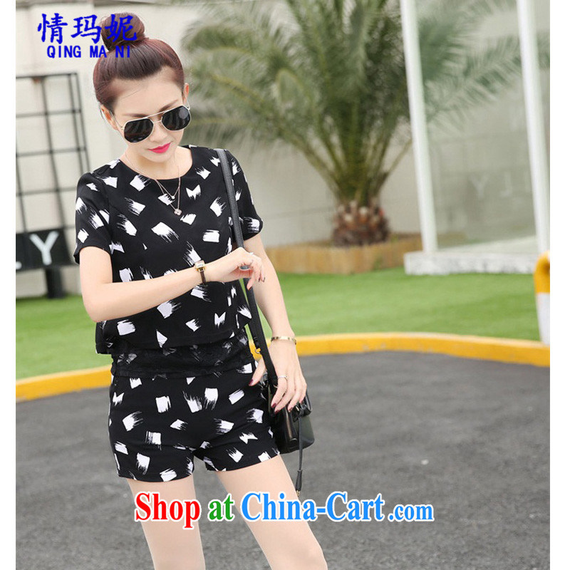 Thick MM leisure shorts Package Women 2015 and stylish stripes large code female snow-woven lace summer two GT 273 black snowflake 3 XL (recommendations 155 - 168 jack) and Princess Anne (QINGMANI), online shopping