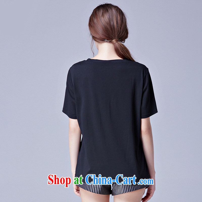 and the United States, 2015 would be the fat increase, female summer new European and American embroidery bead pattern short-sleeved shirt T mm thick loose video thin female T-shirt N 3680 black XXXL, the US could (RIUMILVE), and, on-line shopping