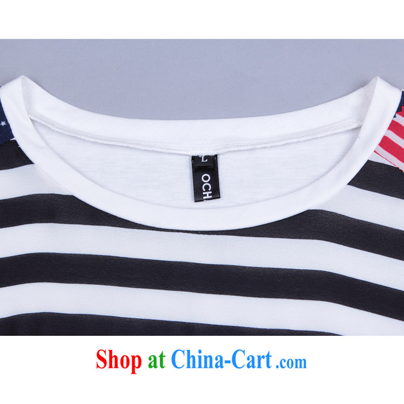 and the United States, 2015 will be in Europe and indeed the XL female summer new, mm thick loose video thin stripes flag stamp duty short-sleeved shirt T Snow woven shirts 3675 white XXXL, the US could (RIUMILVE), online shopping
