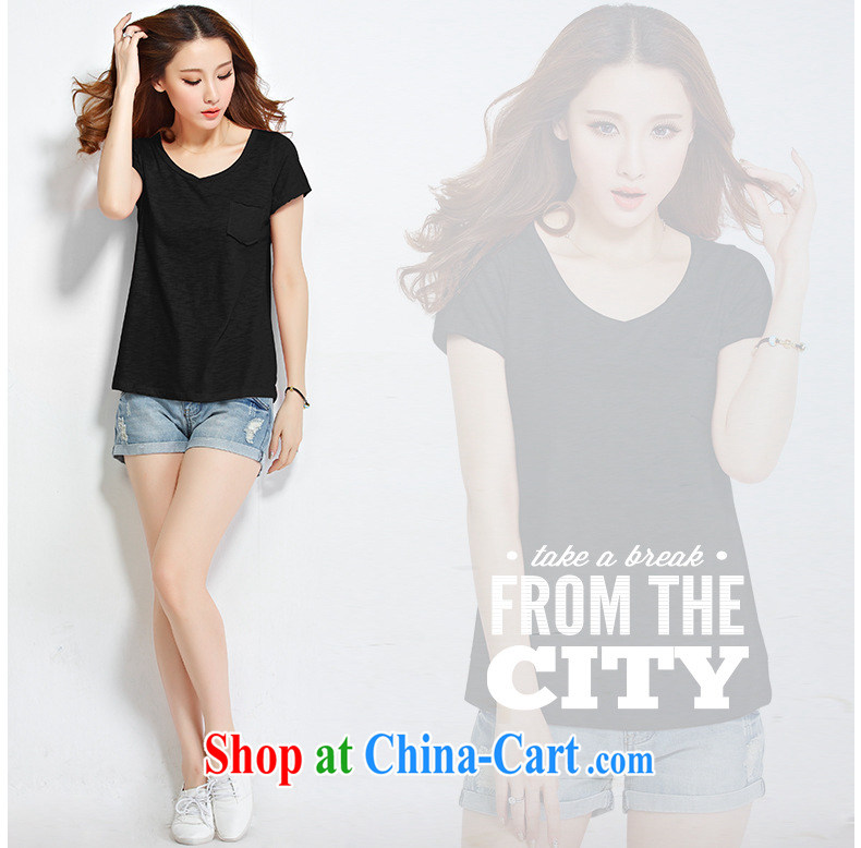 Cheer only the 2015 summer Korean version of the greater, short-sleeved shirt T female V collar XL cotton larger female black 4 XL pictures, price, brand platters! Elections are good character, the national distribution, so why buy now enjoy more preferential! Health