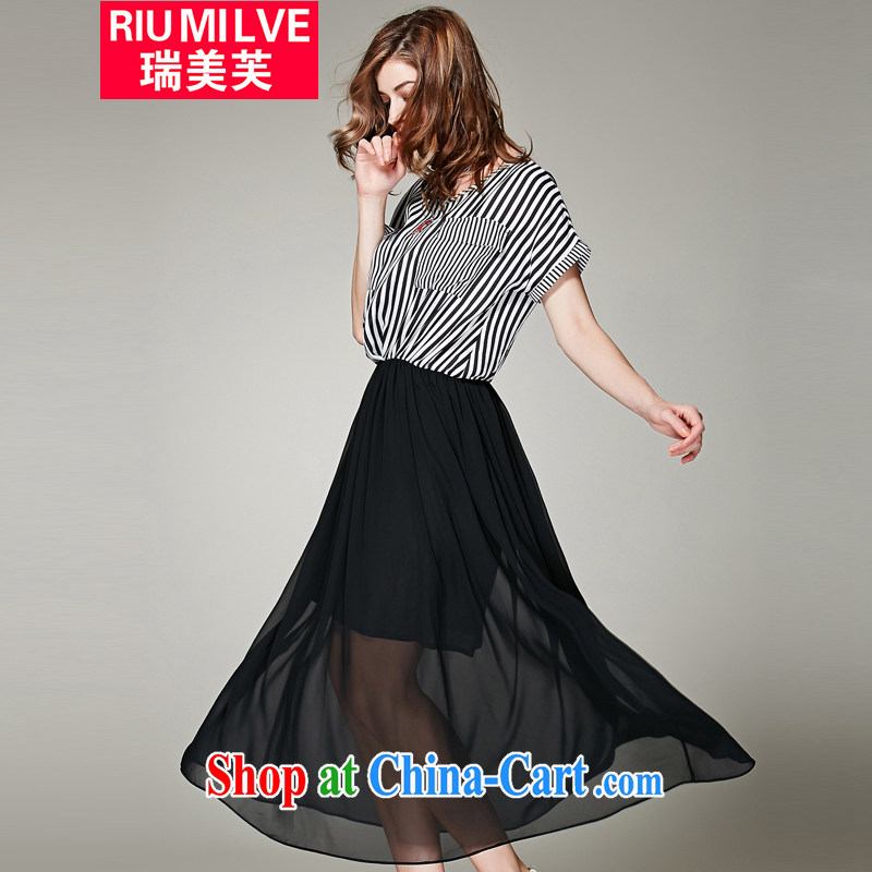 and the United States, 2015 will be in Europe and indeed the XL female summer new, mm thick beauty graphics thin black-and-white striped stitching leave two snow-woven dresses 3658 black XXXL