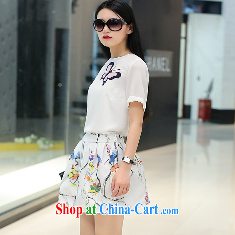 Brady, the United States and Europe and Stylish large, female summer new two-piece dresses T shirt + floral skirt white 1613 XL 115 - 130 Jack left and right, the Golan, and shopping on the Internet