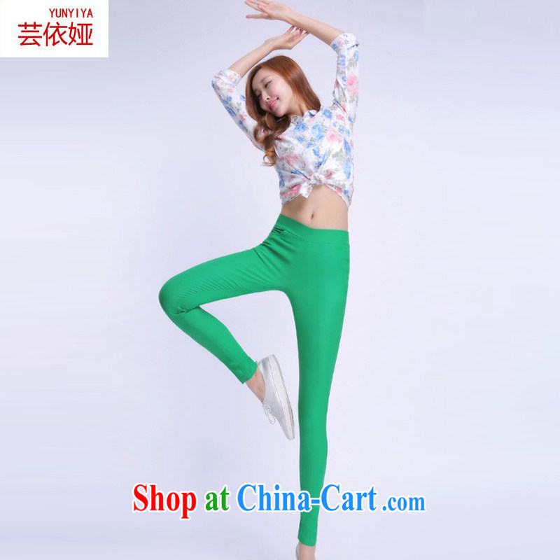 Soon Julia in summer 2015, the female new subsection, wearing high pop-up graphics thin Elasticated waist castor trousers green M