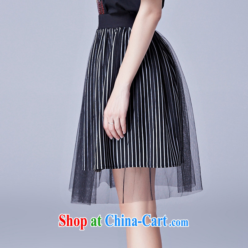 and the United States, 2015 will be in Europe and indeed the XL female summer new, vertical streaks Web yarn stitching body skirt thick mm video thin female short skirts shaggy black skirt XXXL, the US could (RIUMILVE), online shopping