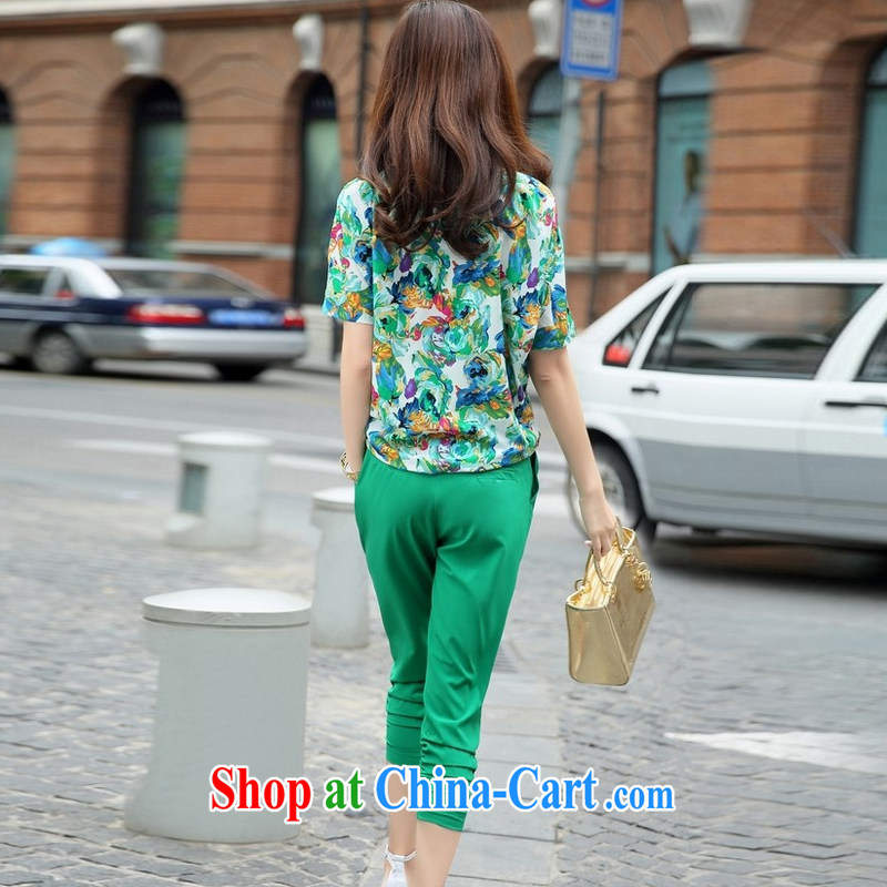 The Yuen Connie 2015 new stylish 100 to ground the fat increase, female summer mm thick short-sleeved T-shirt girls thick sister Korean version 7 beauty pants casual pants green movement 4 XL, Connie Chan (COTWONY), online shopping
