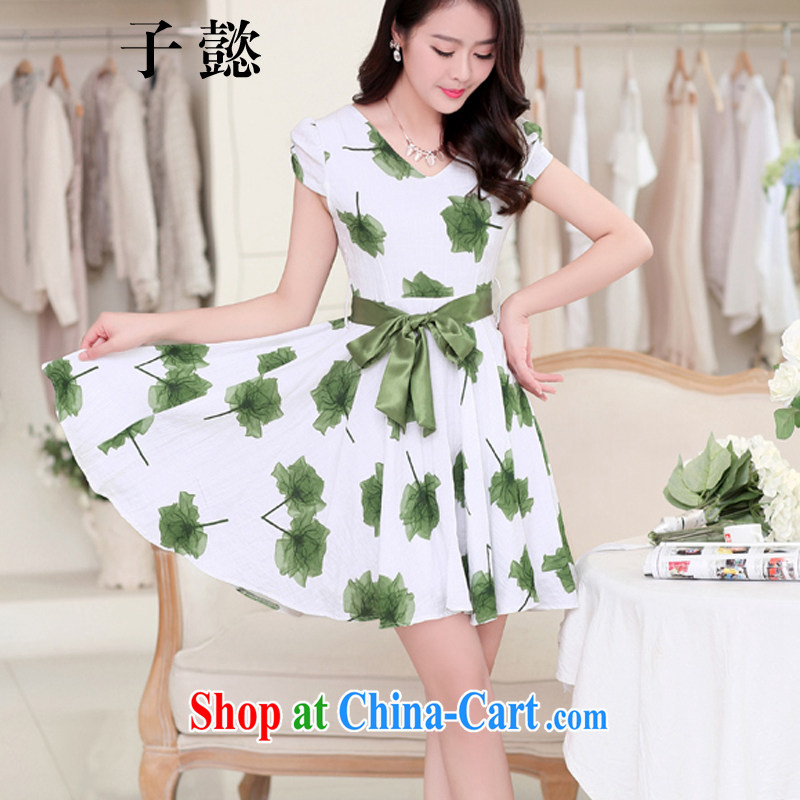 sub-headquarters at 2015 summer maximum code female cotton the stamp skirt children Korean V collar, with the waist fresh dresses 96,491 green XXL