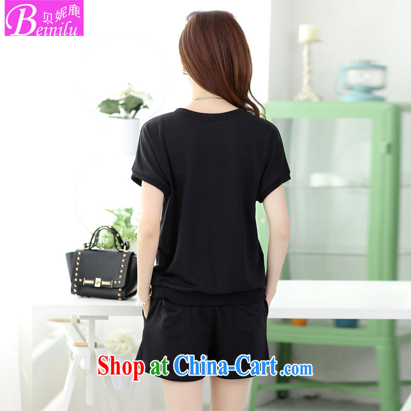 Summer 2015 new 3 leaf pattern is, female T shirts shorts casual sweater sports two-piece black XXL, Connie deer (Beinilu), shopping on the Internet