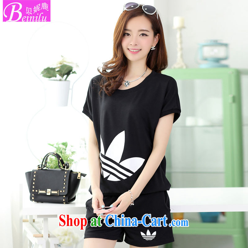 Summer 2015 new 3 leaf pattern is, female T shirts shorts casual sweater sports two-piece black XXL, Connie deer (Beinilu), shopping on the Internet