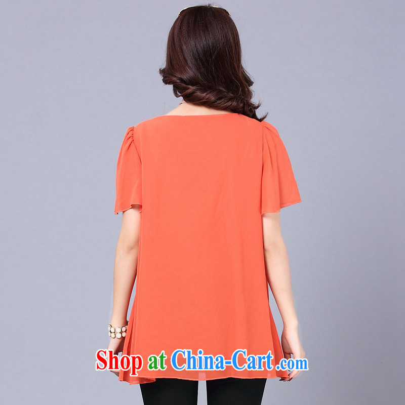 Morning would be 2015 mm thick summer wear new and indeed increase, female Korean version loose video thin casual doll collar, horn cuff snow woven shirts T-shirt women T-shirt red-orange L, early morning, and, shopping on the Internet