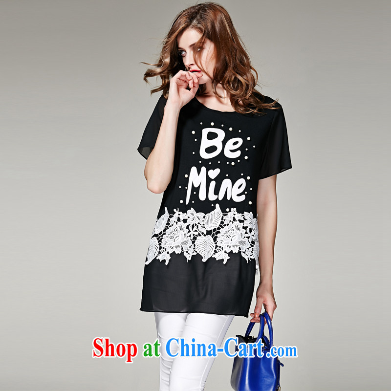 Ryan and the United States concluded the 2015 is indeed XL female summer new thick mm video thin letter stamp staples snow Pearl woven stitching short-sleeved T-shirt T-shirt N 3627 black XXXL, the US could (RIUMILVE), online shopping