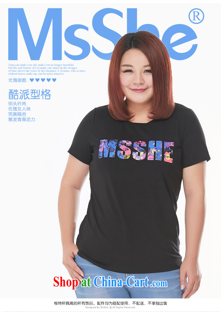 MsShe XL girls 2015 new summer thick MM stretch cotton stamp short-sleeved T-shirt graphics thin 4791 black 3 XL pictures, price, brand platters! Elections are good character, the national distribution, so why buy now enjoy more preferential! Health
