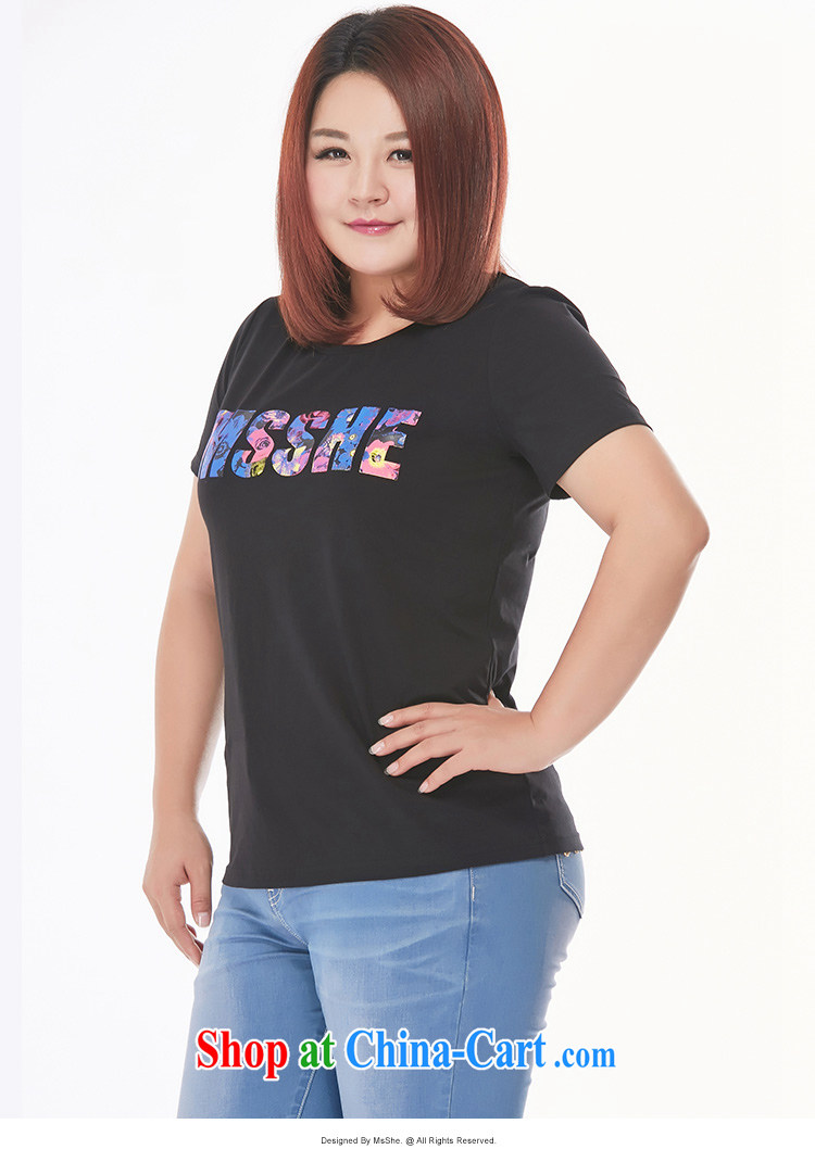 MsShe XL girls 2015 new summer thick MM stretch cotton stamp short-sleeved T-shirt graphics thin 4791 black 3 XL pictures, price, brand platters! Elections are good character, the national distribution, so why buy now enjoy more preferential! Health