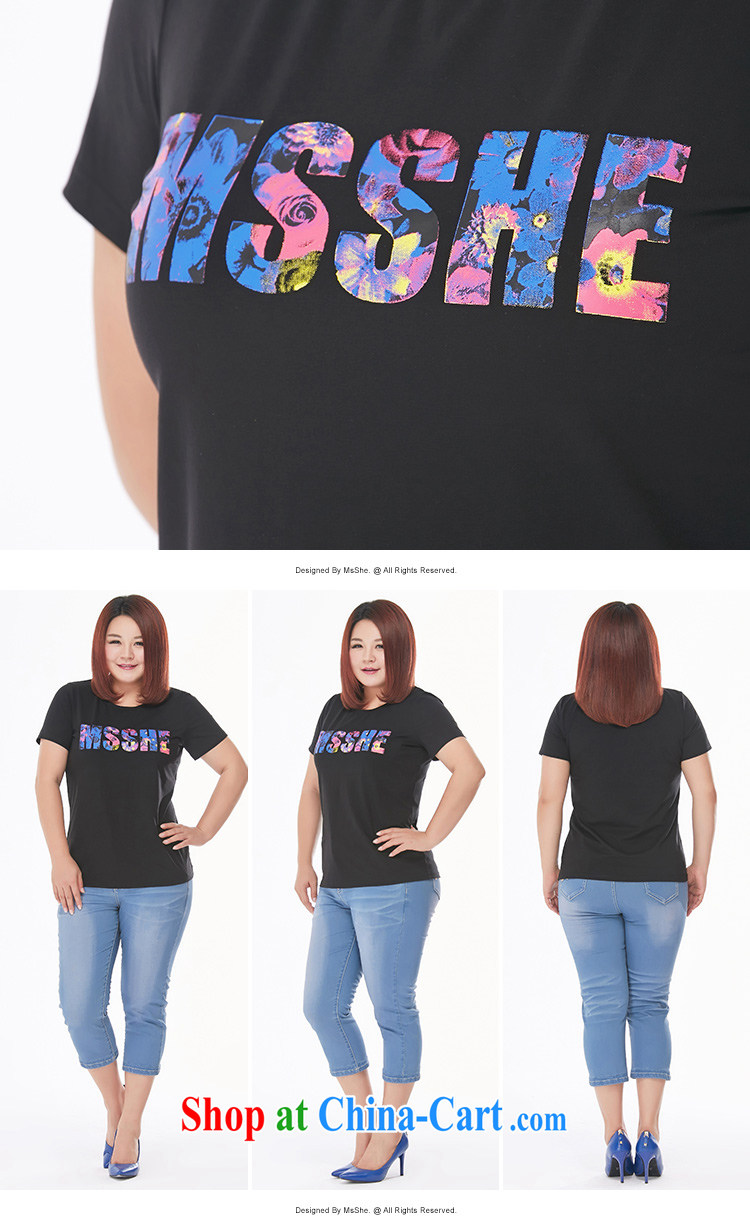 MsShe XL girls 2015 new summer thick MM stretch cotton stamp short-sleeved T-shirt graphics thin 4791 black 3 XL pictures, price, brand platters! Elections are good character, the national distribution, so why buy now enjoy more preferential! Health