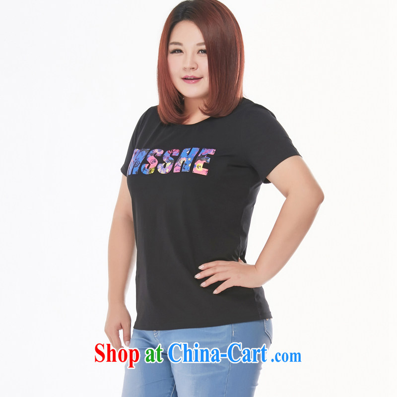 MsShe XL girls 2015 new summer thick MM stretch cotton stamp short-sleeved T-shirt graphics thin 4791 black 3 XL, Susan Carroll poem Chow (MSSHE), online shopping
