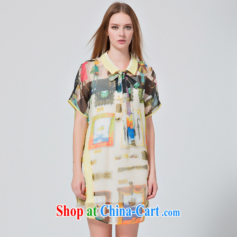 EKDI_clothing and express the Code women summer 2015 new European style figures loose stamp snow woven dresses yellow 3XL
