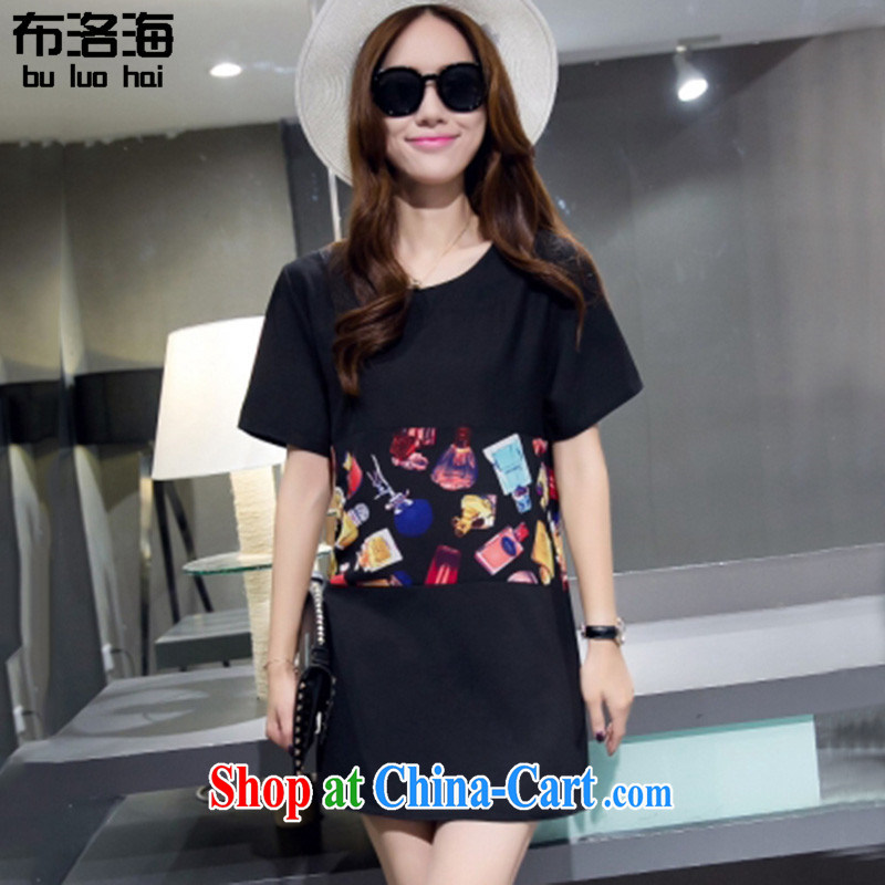 The sea 2015 summer new Korean version, long, thick MM and indeed increase graphics thin ice woven short sleeve shirt T larger female solid dresses 226 photo color the code XXXXL