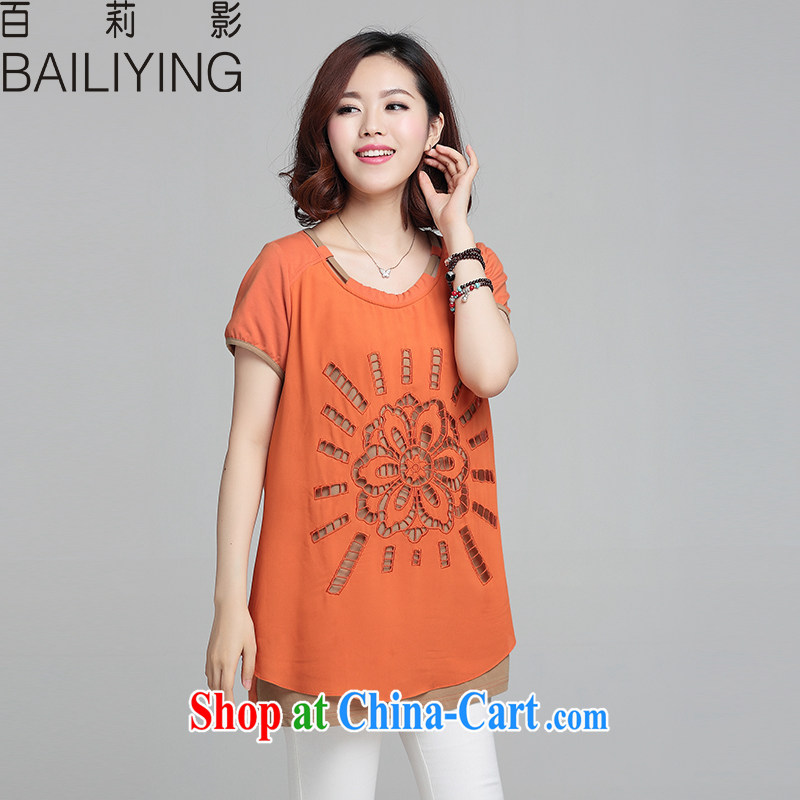 Begum Khaleda Zia 100 film and the fat XL female short-sleeved loose summer graphics thin T shirt thick sister languages empty T-shirt cotton orange 3 XL
