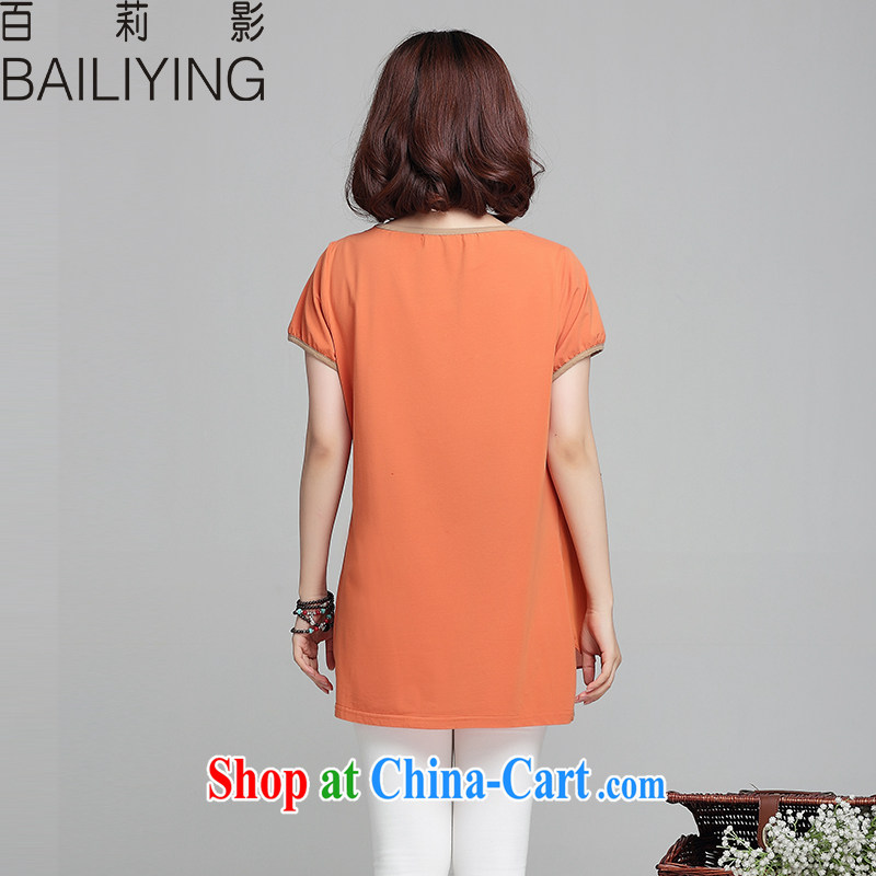 100 Julie shadow the fat increase, female short-sleeve loose summer graphics thin T shirt thick sister languages empty T-shirt cotton orange 3 XL, 100 Li (BAILIYING), online shopping