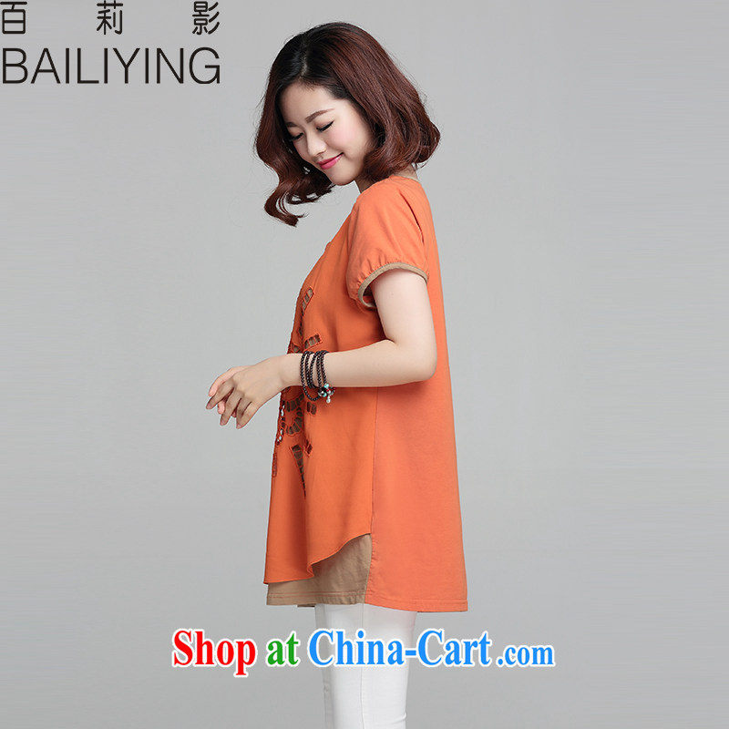 100 Julie shadow the fat increase, female short-sleeve loose summer graphics thin T shirt thick sister languages empty T-shirt cotton orange 3 XL, 100 Li (BAILIYING), online shopping