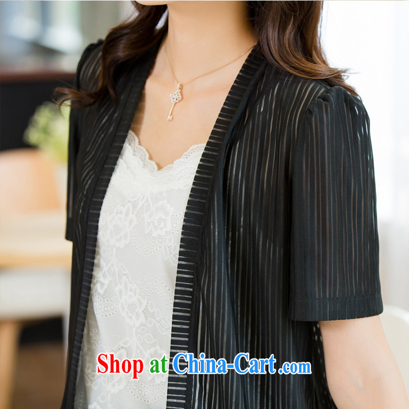 Huan Zhu Ge Ge Ge 2015 and indeed XL female summer new, long, short-sleeved cardigan wind jacket thick mm video thin air-conditioning T-shirt sunscreen clothing black 4XL, giggling auspicious, shopping on the Internet