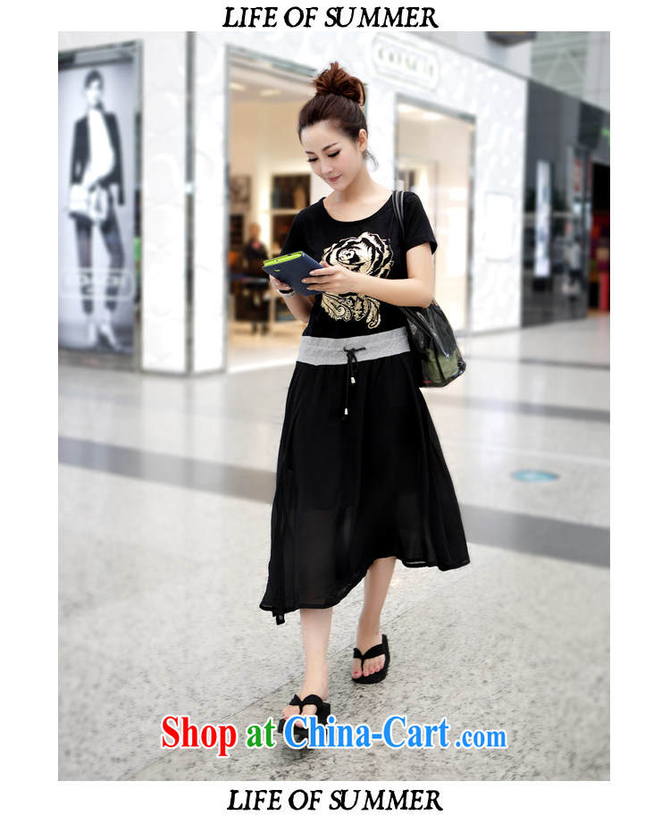 Kou colorful Cayman KOUZIMAN summer new, larger T shirts stitching snow woven dresses thick girls with graphics thin female long skirt Black Gray waist-color 4 XL pictures, price, brand platters! Elections are good character, the national distribution, so why buy now enjoy more preferential! Health