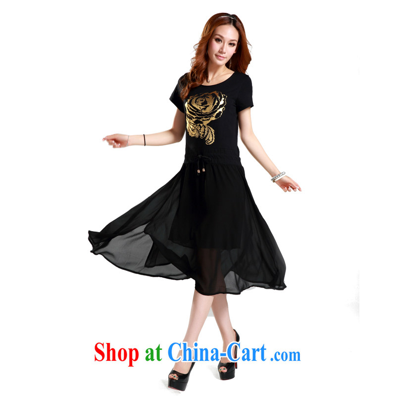 Courtney Cox and diverse Cayman KOUZIMAN summer new, larger T shirts stitching snow woven dresses on girls with graphics Thin women long skirt Black Gray waist-color 4 XL, Courtney Cox and diverse (KOUZIMAN), and, on-line shopping