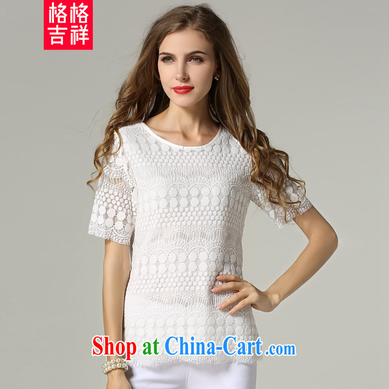 Huan Zhu Ge Ge Ge 2015 is indeed the XL female summer new, mm thick loose video thin solid-colored lace short-sleeved T T-shirt women T-shirt N 819 white 3XL