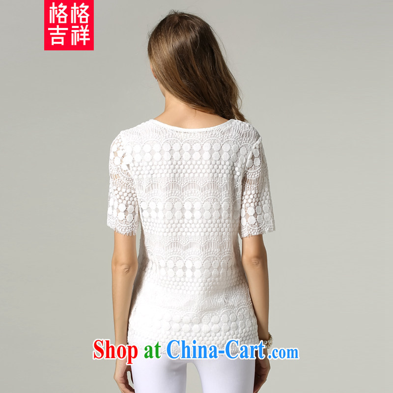 Huan Zhu Ge Ge Ge 2015 and indeed XL female summer new thick mm loose video thin solid-colored lace-short-sleeved T T-shirt women T-shirt N 819 white 3XL, giggling auspicious, shopping on the Internet