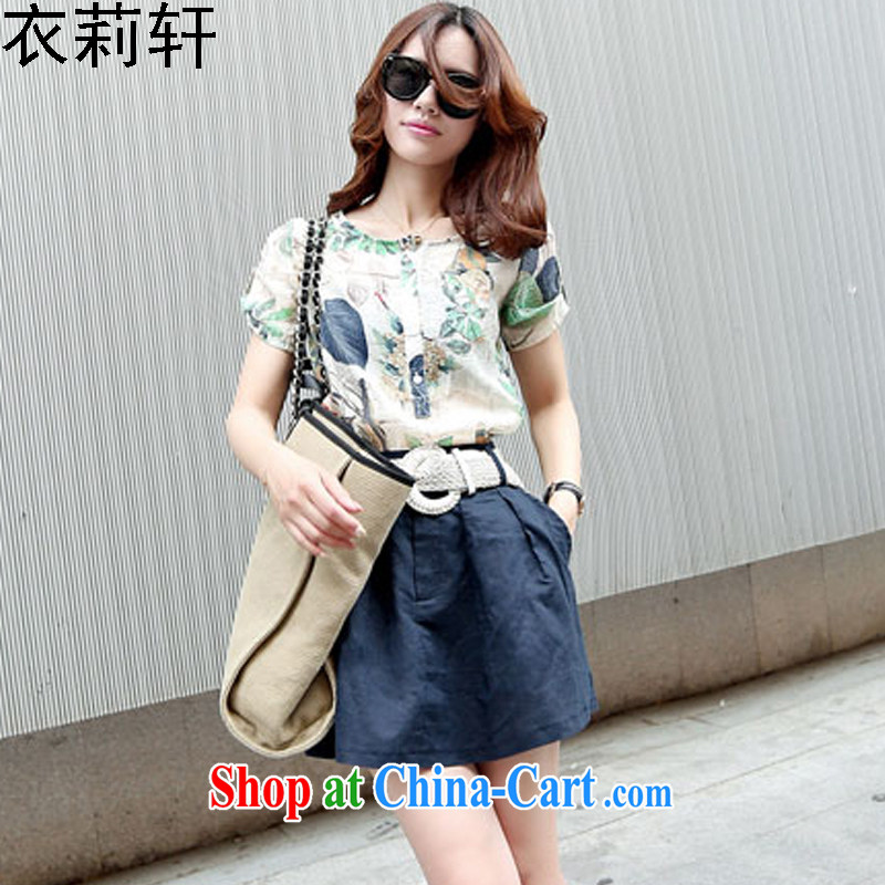 Yi Li Xuan 2015 summer Korean female loose video thin stamp duty short-sleeved T-shirt two-piece cotton Ma Kit dresses hidden cyan XXL