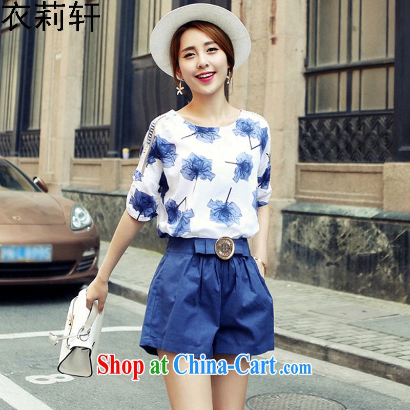 Yi Li Xuan 2015 summer new Korean version stamp duty cotton mA short-sleeved shorts two piece stylish lounge package name Yuan blue XL